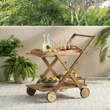 Riviera Bar Cart Stained Mobile With Wheels For Entertaining - Natural Stained