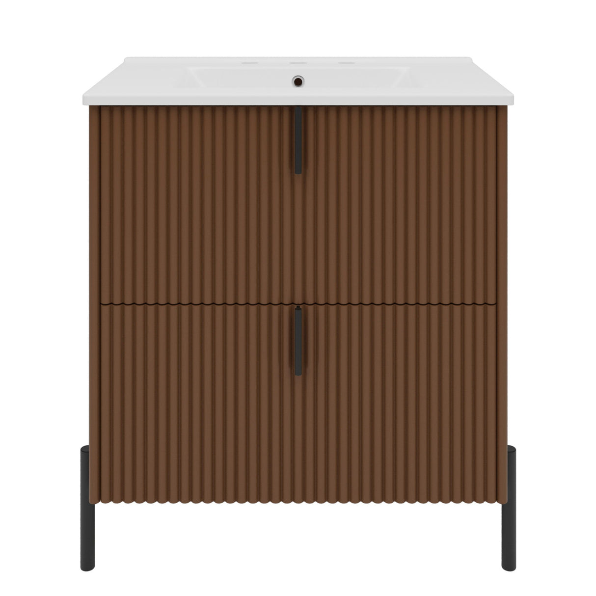 Fluted Bathroom Vanity With Ceramic Sink, Freestanding Design