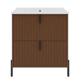 Fluted Bathroom Vanity With Ceramic Sink, Freestanding Design