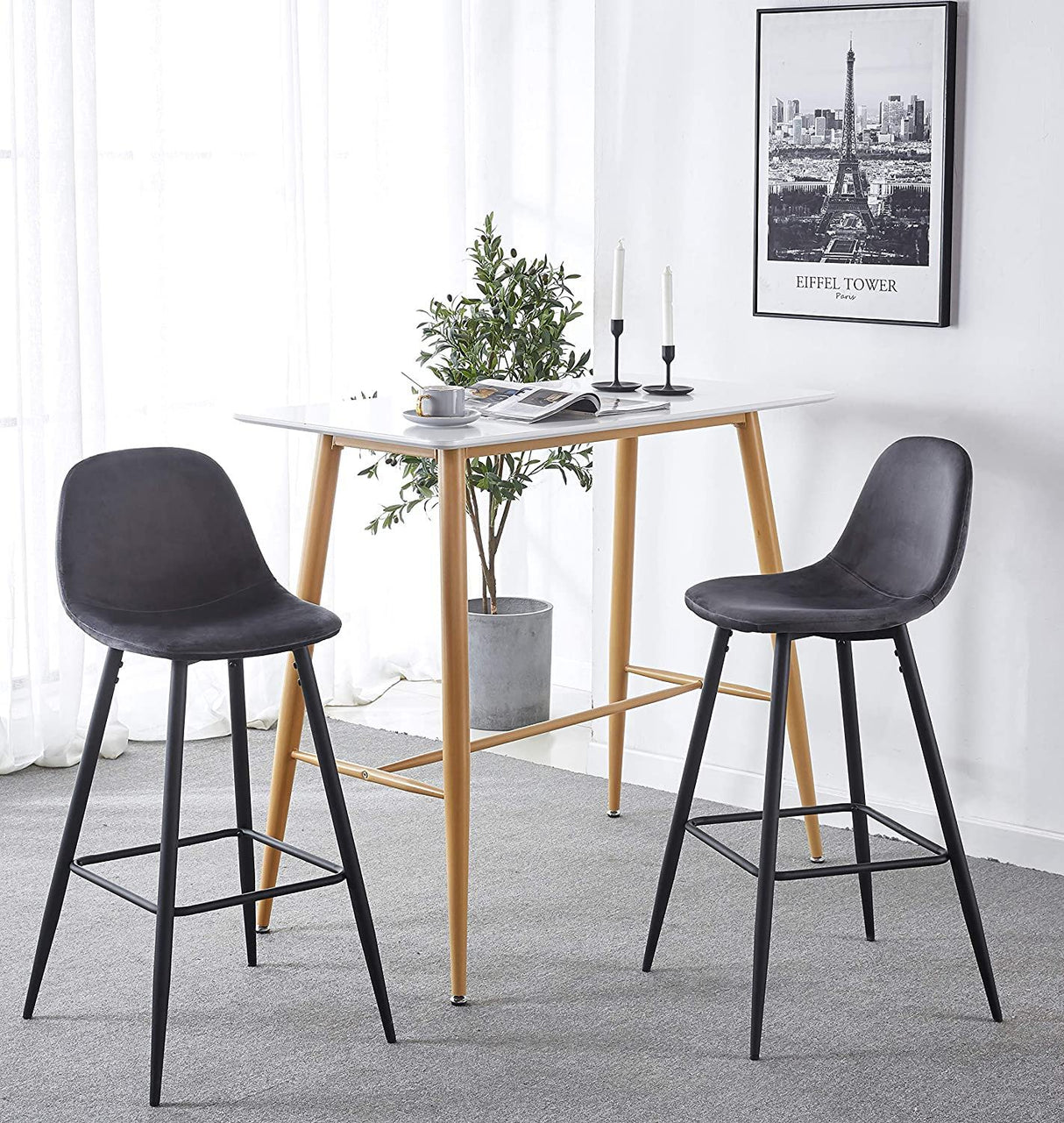 Velvet Barstool With Back (Set of 2)