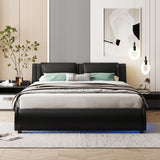 Upholstered Platform Bed With LED Light, Frame Slatted