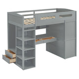 Loft Bed With Desk, Wardrobes, 4 Drawers And 4 Shelves