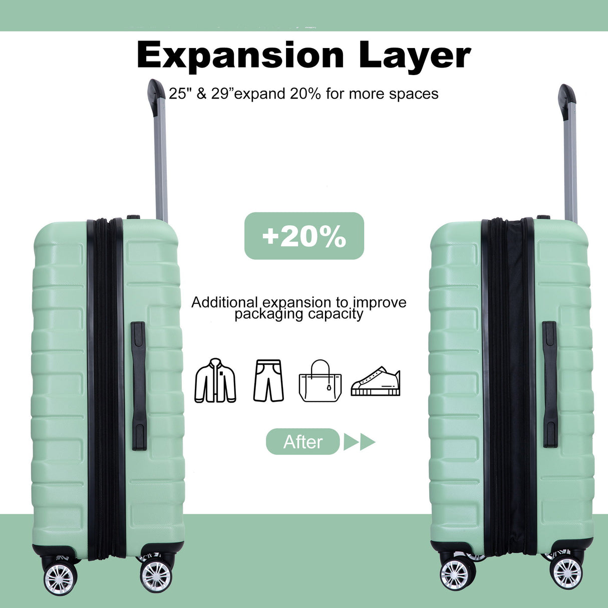 3 Piece Luggage Sets Lightweight & Durable Expandable Suitcase With Two Hooks
