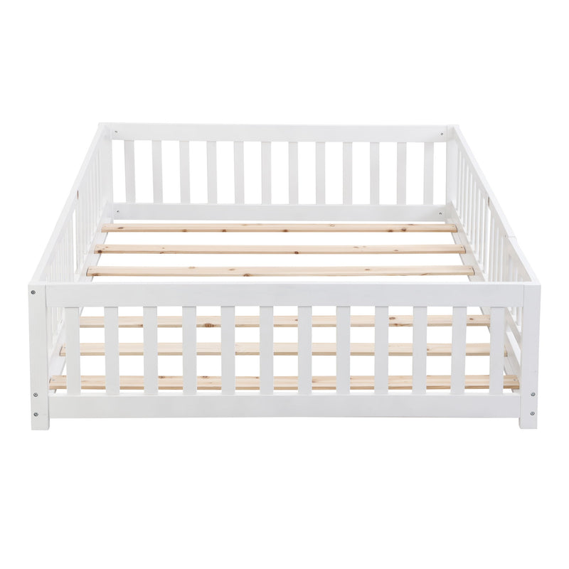 Solid Wood Floor Bed With Door And Fence For Children
