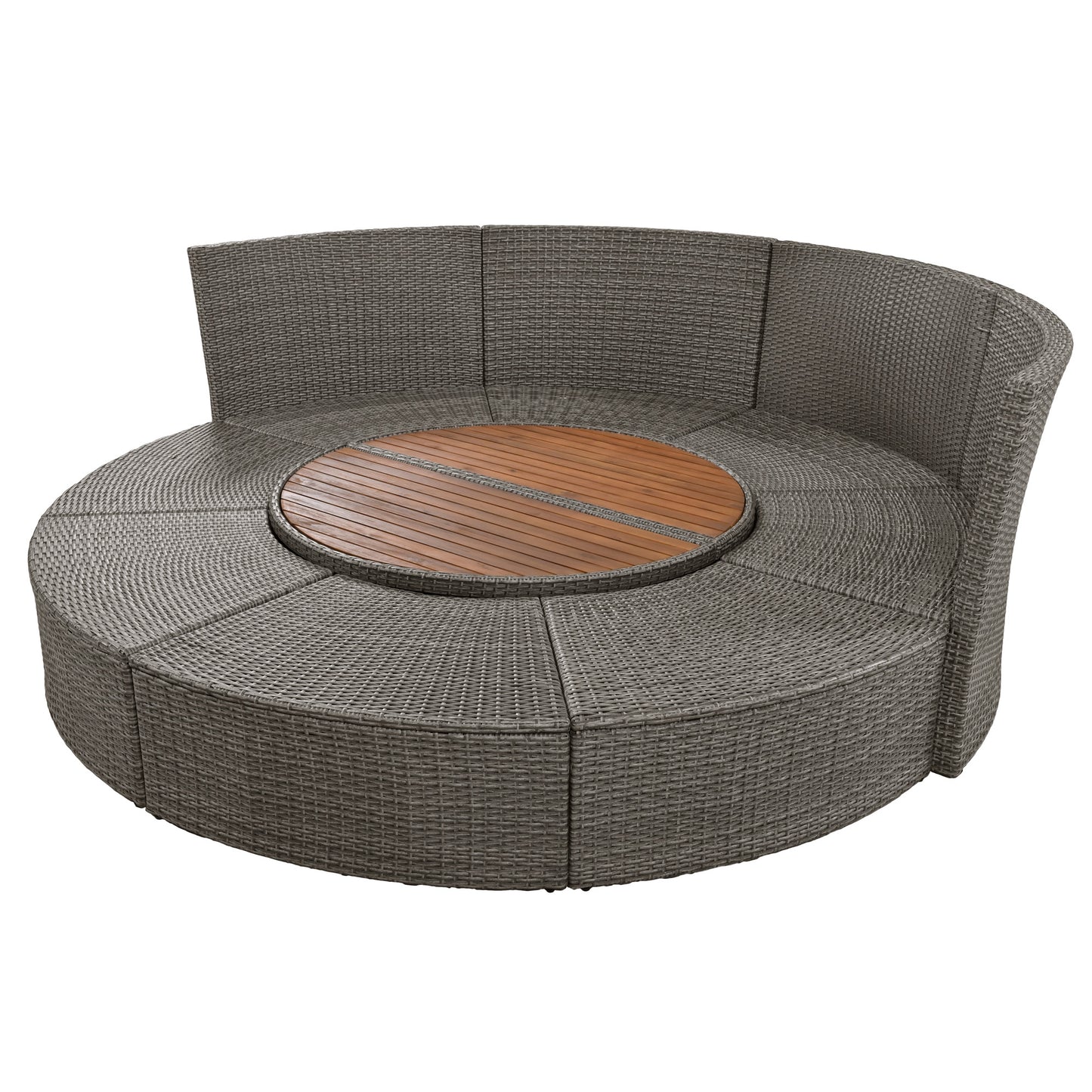 TOPMAX Patio 5-Piece Round Rattan Sectional Sofa Set All-Weather PE Wicker Sunbed Daybed with Round Liftable Table and Washable Cushions for Outdoor Backyard Poolside, Gray