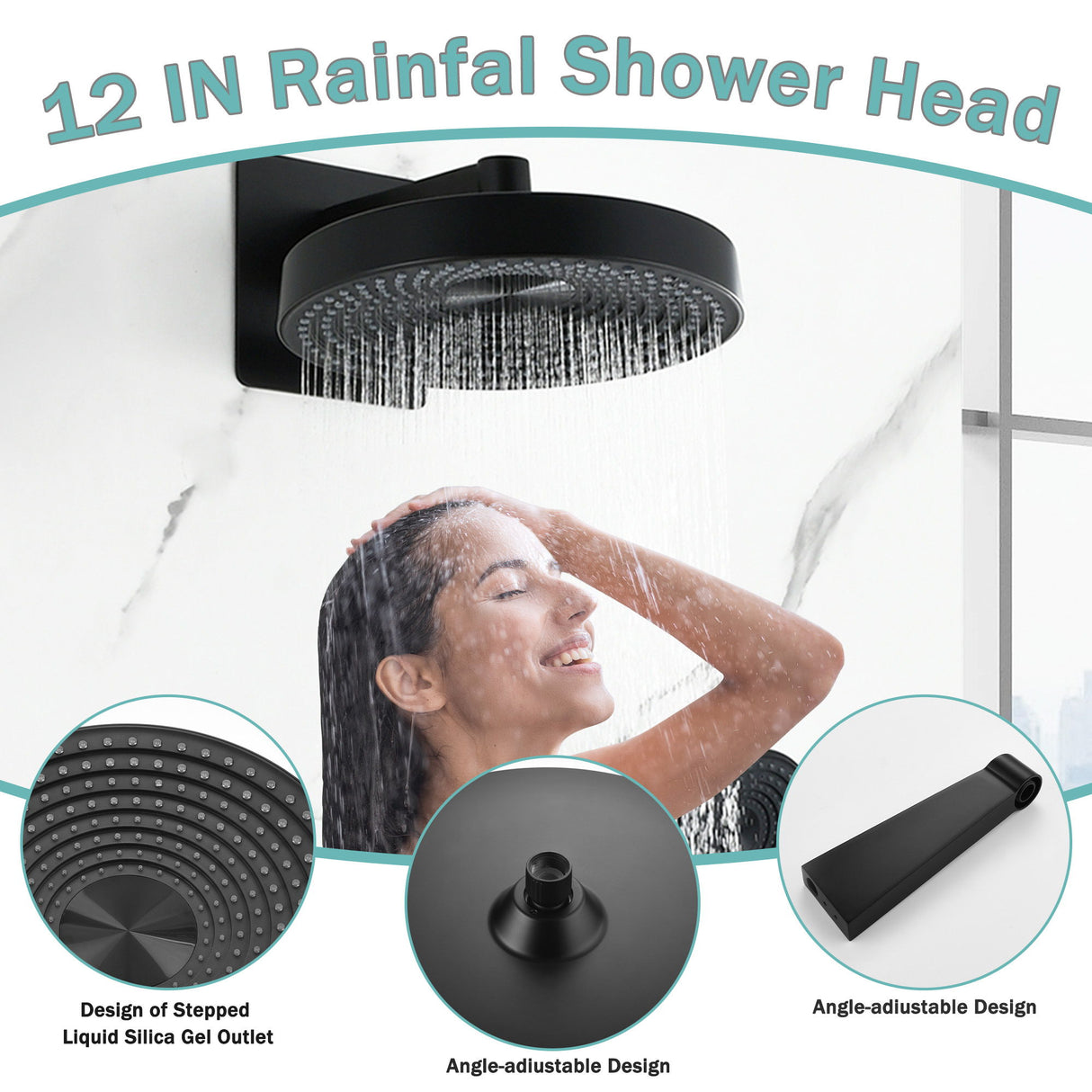 Concealed Shower System 2 Function Set With Control Valve - Matte Black