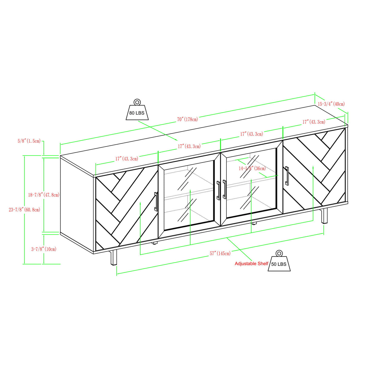 Modern Scandinavian 4 Door Herringbone 70" TV Stand For TVs Up To 80"