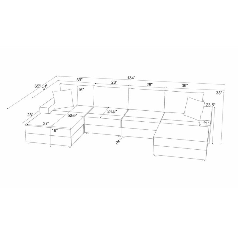 Sectional Sofa With 2 Ottomans And Toss Pillows
