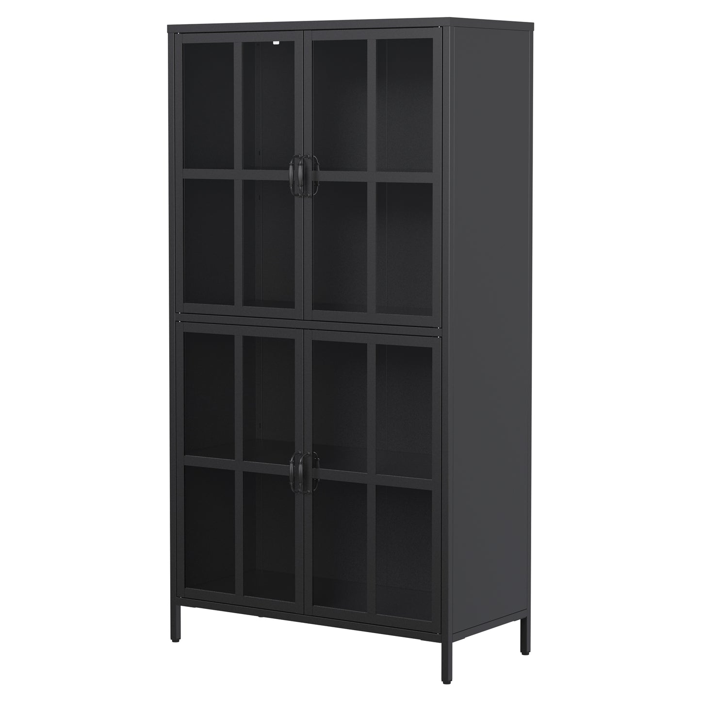 Premium Black Metal Storage Cabinet with Tempered Glass Doors, Adjustable Shelves, Anti-Tipping Device, Magnetic Silent Closure, and Adjustable Feet for Home and Office Use