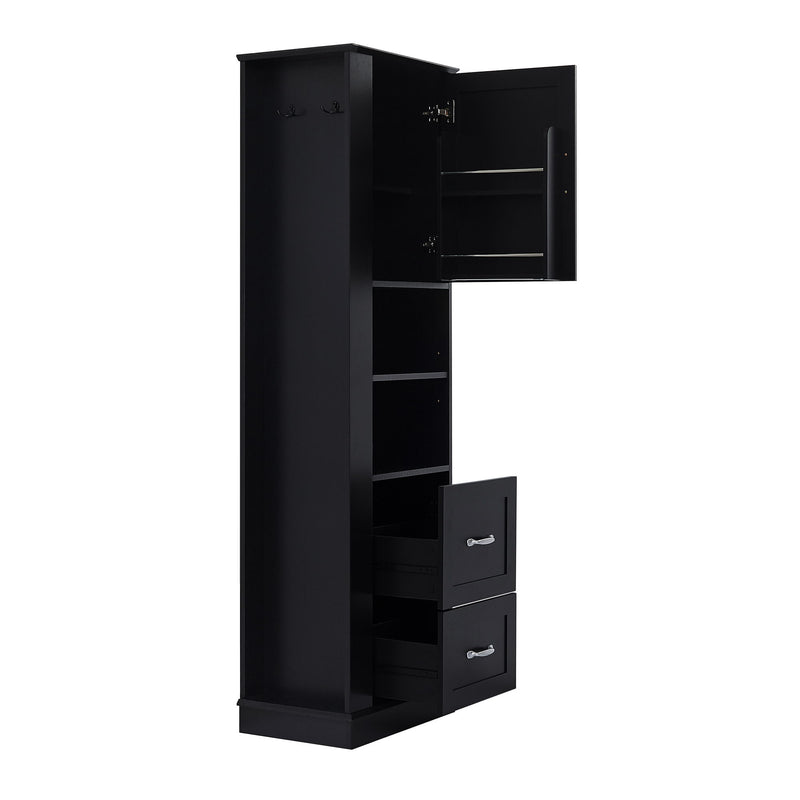Freestanding Bathroom Storage Cabinet With Adjustable Shelves And Side Hooks Board, Rectangle Design