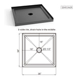 Anti Slip Center Drain Single Threshold Shower Base Slate - Black
