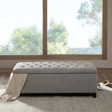 Elegant Design Tufted Top, Soft Close Storage Bench, Upholstered Fabric Solid