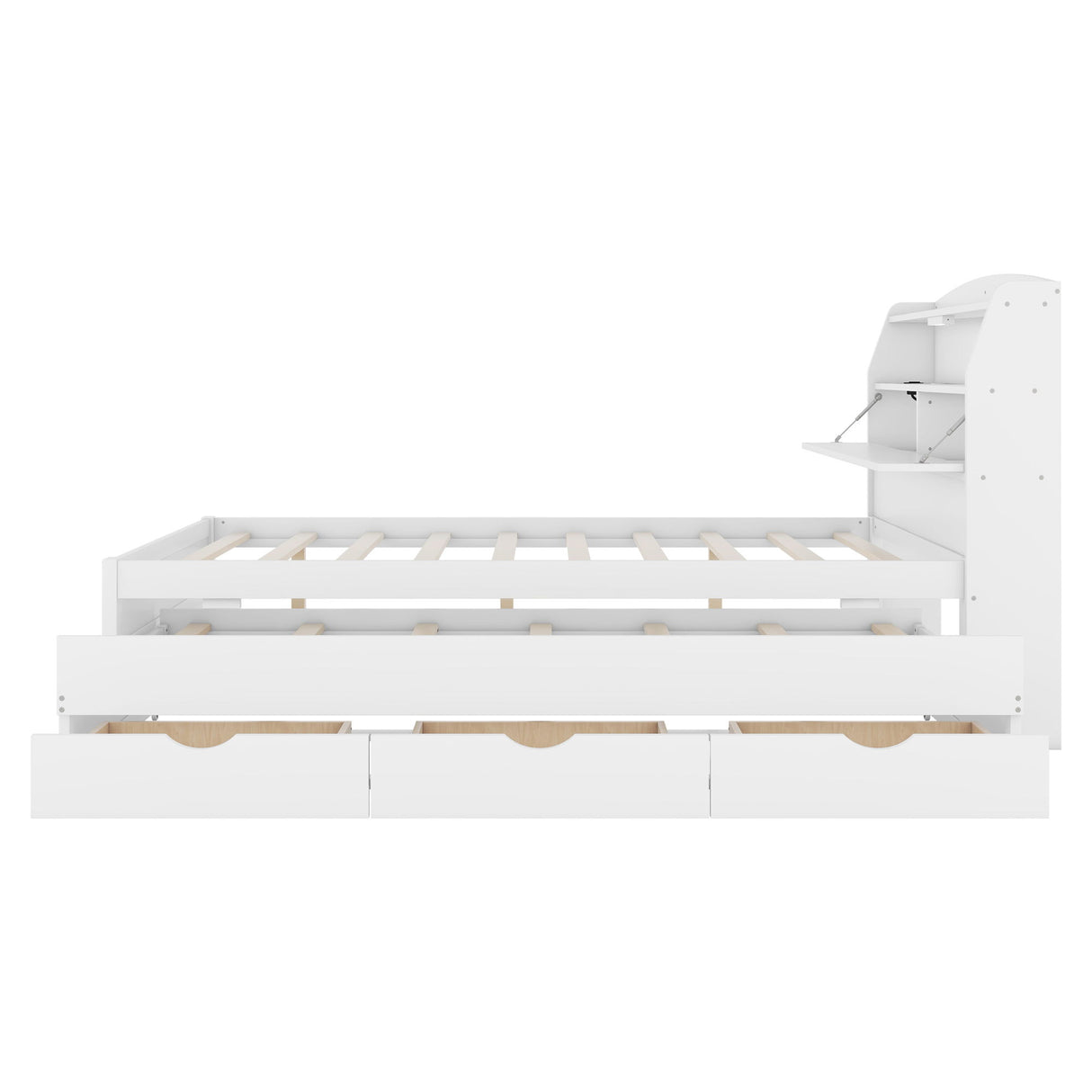 LED Platform Bed With Trundle With Storage Headboard With Drawers