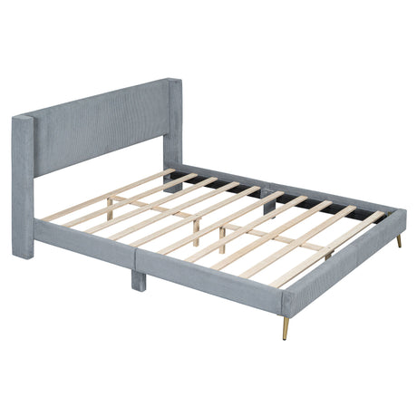 Platform Contemporary Bed With Legs And Upholstered Headboard