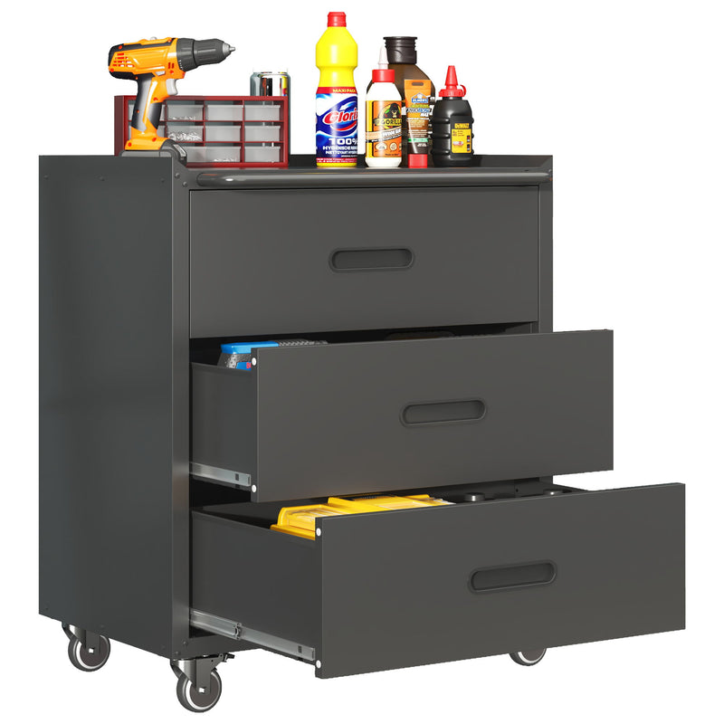 Heavy Duty Metal Storage Cabinet With Wheels 3 Drawer Tool Cabinet For Garage, Office, And Home Organizer Solutions