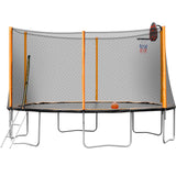 14Ft Powder-Coated Advanced Trampoline With Basketball Hoop Inflator And Ladder (Outer Safety Enclosure) - Orange