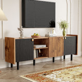 Mid Century TV Stand & 3 Cabinets, Media Console Table For Tvs Up To 70'', Entertainment Center With Storage For Living Room - Black / Brown