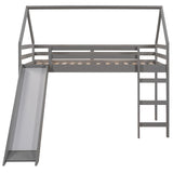 Twin Size House Loft Bed With Slide - Gray