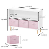 Kids Bookcase With Collapsible Fabric Drawers, Children's Book Display, Toy Storage Cabinet Organizer - White / Pink