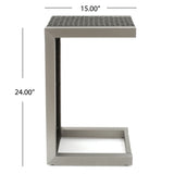 Cape - Coral Wicker C Shaped Table Modern DesignRattan And Aluminum Frame - Brown