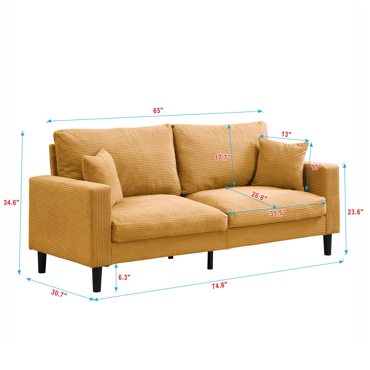Modern Upholstered 2 Piece Sofa Set With 3 Seater And 2 Seater
