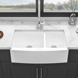 Sink 33" Double Bowl 60 / 40 Kitchen Sink With Deep Basin And Grids - White