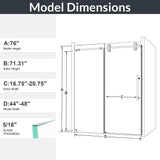 Frameless Single Sliding Shower Door With Clear Tempered Glass