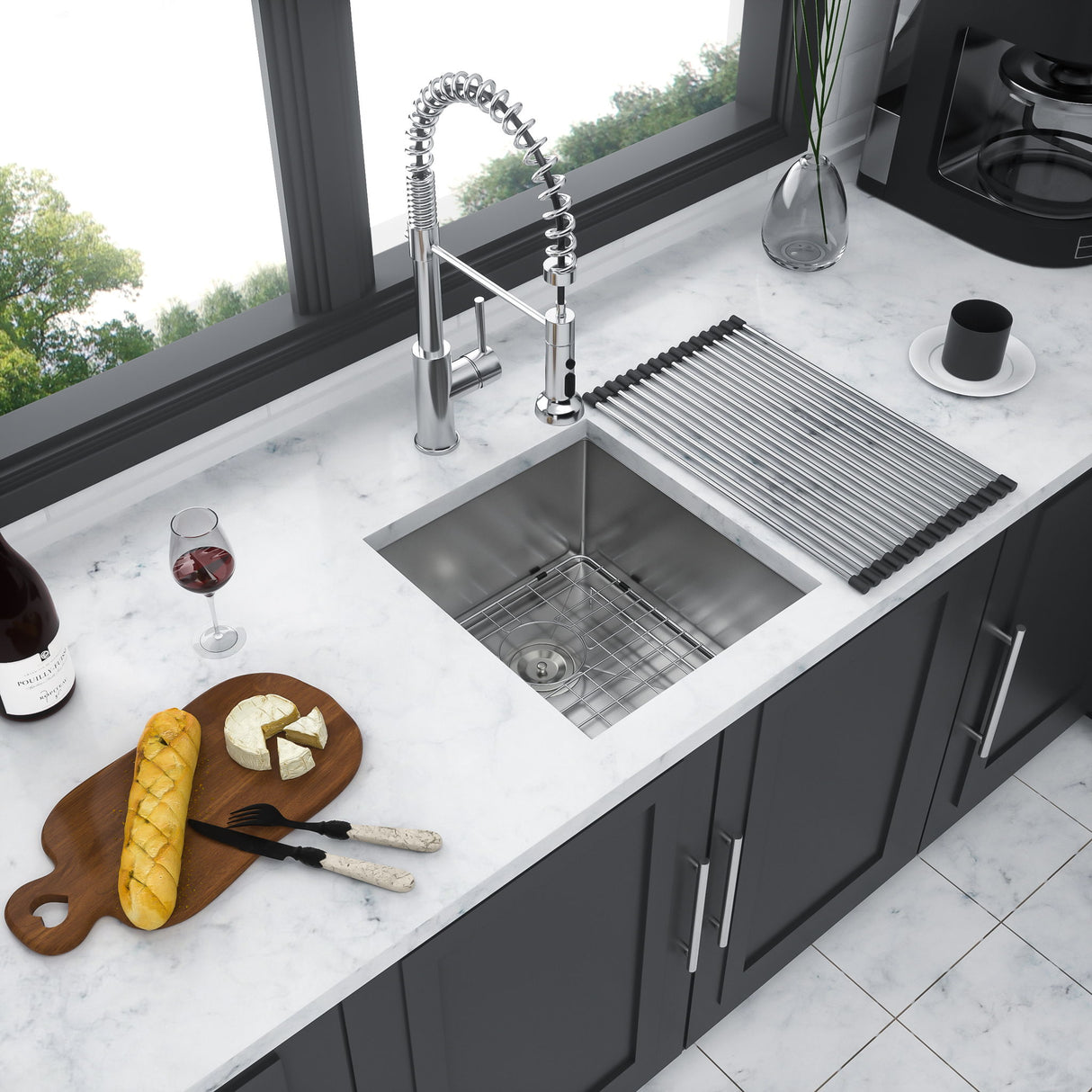Modern Undermount Stainless Steel Kitchen Sink 16 Gauge, Deep Single Bowl