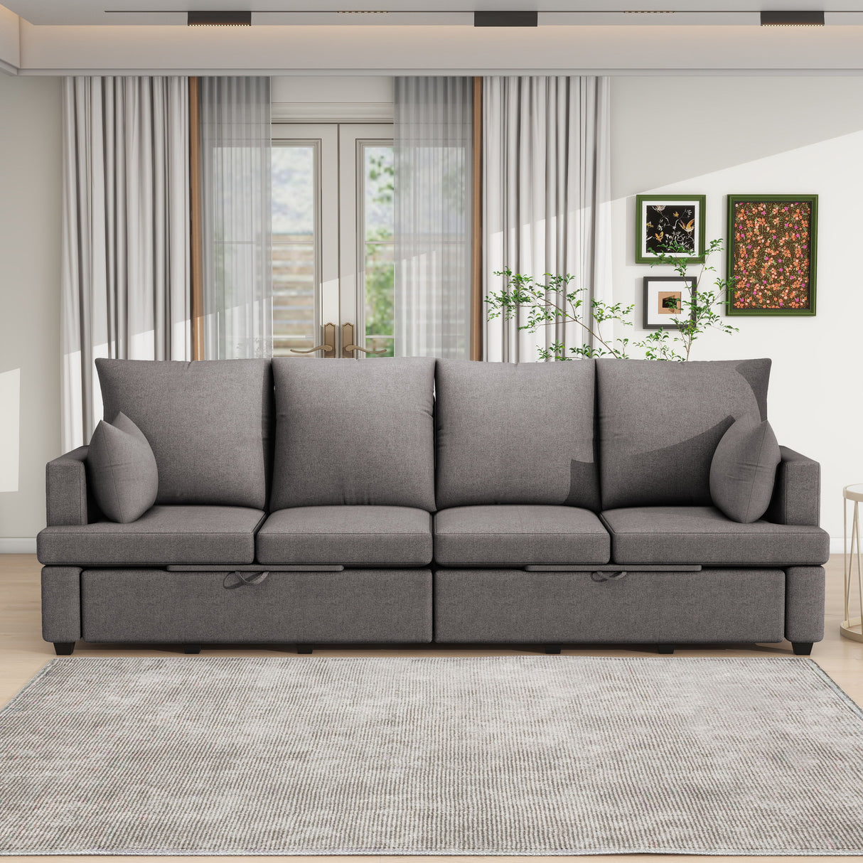 4 Seat Chenile Sectional Sofa Set With 2 Pilows, Freely Combinable