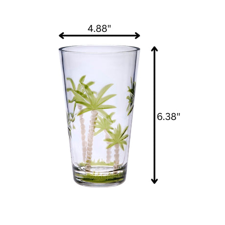 Palm Tree Design Acrylic Hi Ball Glasses Plastic, Bpa Free (Set of 4), 20Oz - Clear