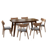 7 Piece Mid - Century Dining Set With Upholstered Dining Chairs, Dining Table
