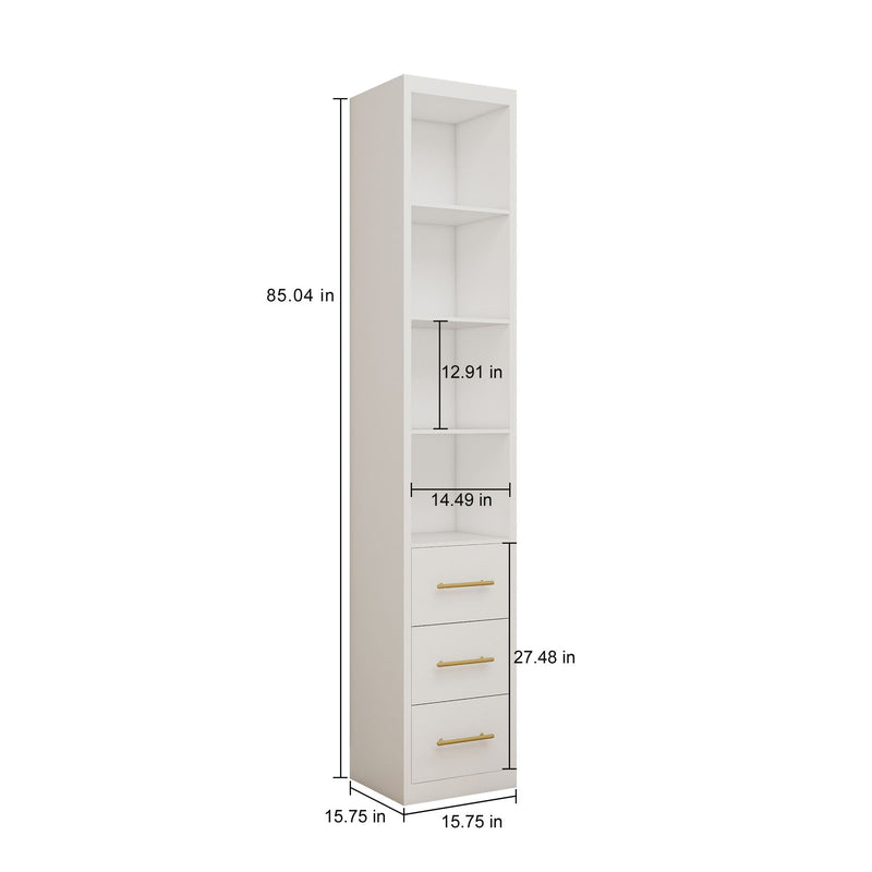 Tall Storage Cabinet With 3 Drawers For Bedroom - White