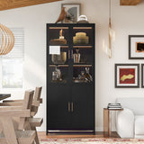 Modern Style Tall Steel Display Cabinet With Double Glass Doors, LED Lights