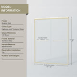 Double Sliding Shower Door, Semi-Frameless Bypass Bathroom Sliding Door With 1/4" (6 Mm) Tempered Glass For Walk-In Shower