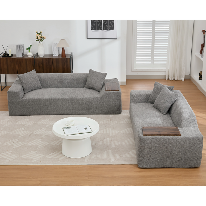 [NEW ARRIVED] [VIDEO PROVIDED]2 Piece Boucle Cloud Sofa Set, Upholstered Sofa Set, Modern 3 Seater and 2 Seater Sofa with MDF End Table for Living Room ,Apartment,3+2 couch,Boucle,Dark Gray