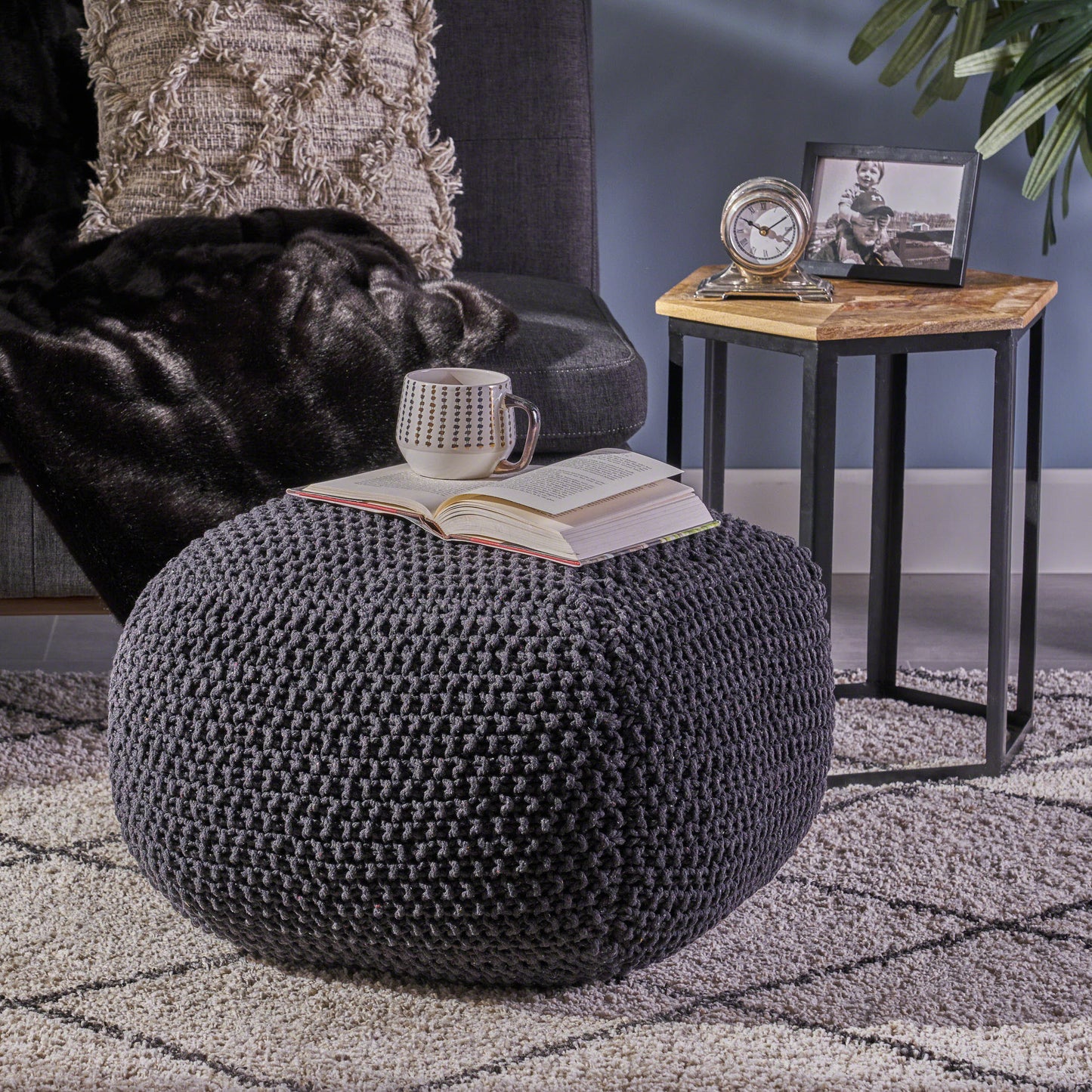 Hollis Knitted Cotton Pouf Cube 20 x 20 x 16 Pouf