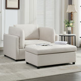 Wide Modern Oversized Armchair With Ottoman Stool, Single Sofa With Lumbar Support, Accent Chair