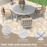 Outdoor Dinning Set 4 Person Outdoor Wooden Dinning Set With An Umbrella Hole And Removable Cushions For Patio, Backyard, Garden - Antique Gray