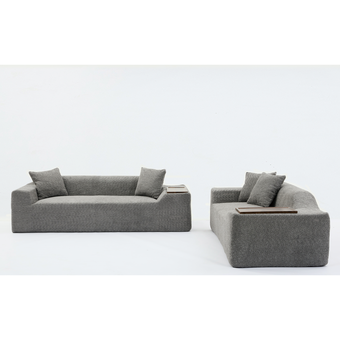 [NEW ARRIVED] [VIDEO PROVIDED]2 Piece Boucle Cloud Sofa Set, Upholstered Sofa Set, Modern 3 Seater and 2 Seater Sofa with MDF End Table for Living Room ,Apartment,3+2 couch,Boucle,Dark Gray