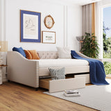Upholstered Daybed With Two Drawers, Wood Slat Support