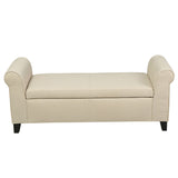 Glistening - Upholstered Storage Bench With Rolled Arms And Wood Legs - Beige