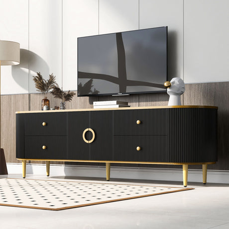 Modern TV Stand For TVs Up To 80", Entertainment Center With 4 Drawers And 1 Cabinet, Wood TV Console Table With Metal Legs And Handles For Living Room