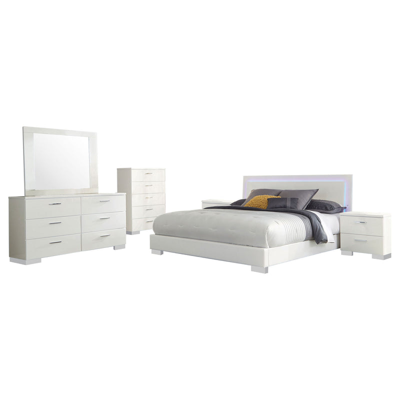 August - 6 Piece Queen Panel Bedroom Set With LED Lighting - White