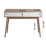 Rustic Entryway Console Table With Sliding White Doors And Wood Legs - Natural