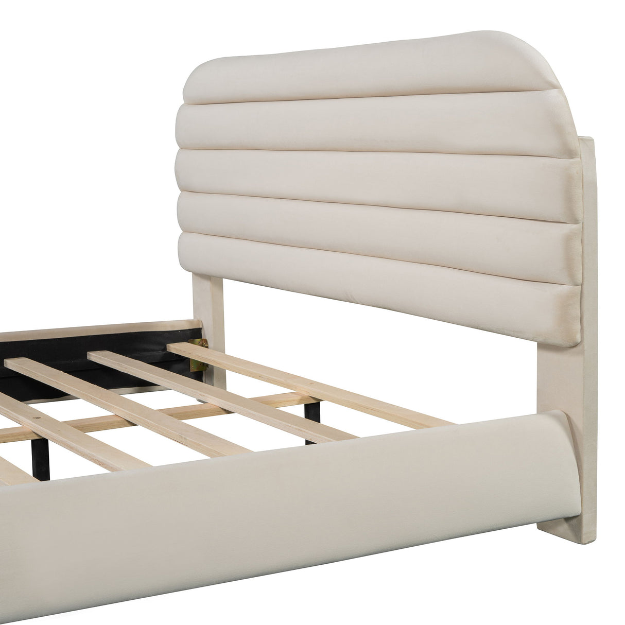 Upholstered Platform Bed Frame And Stylish Curve Shaped Design