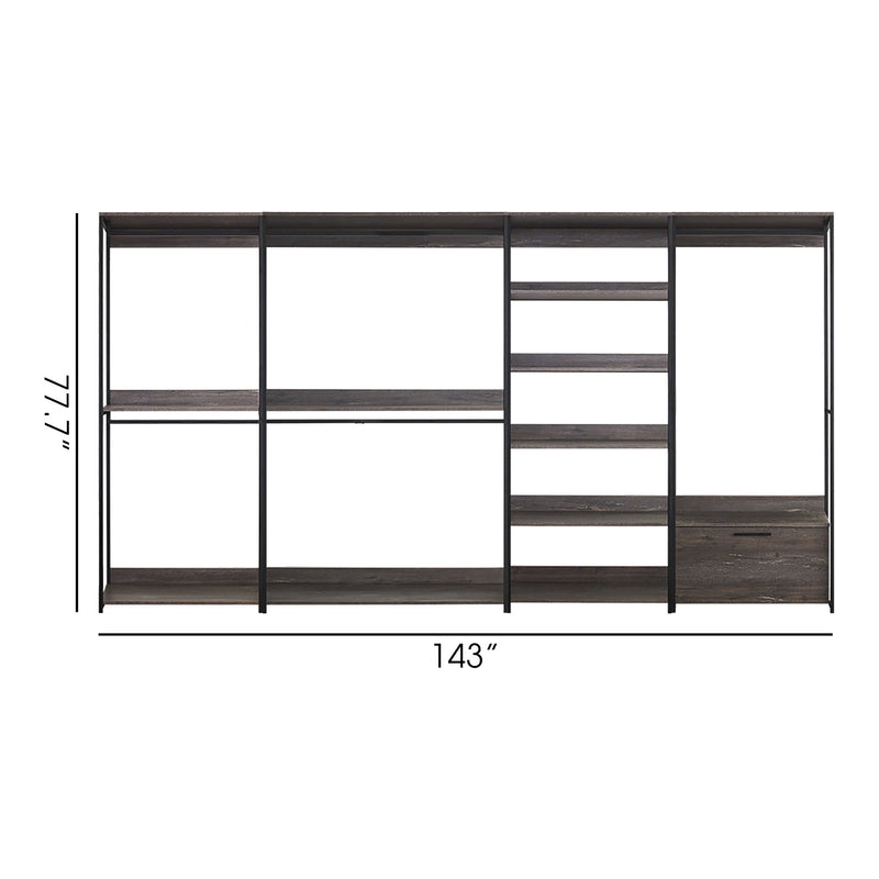 Monica - Wood Walk In Closet System Melamine 143" Modular Storage - Rustic