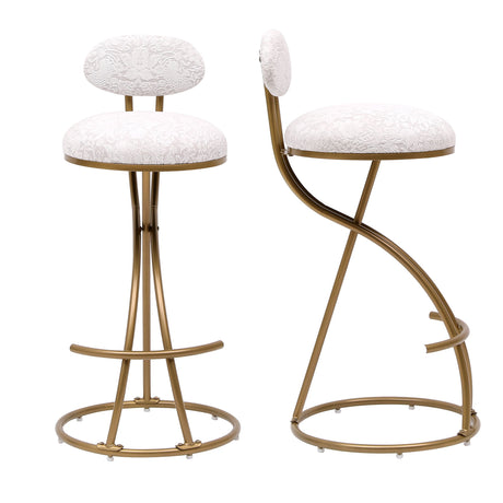 Round Print Bar Stools Upholstered Chairs For Kitchen (Set of 2)