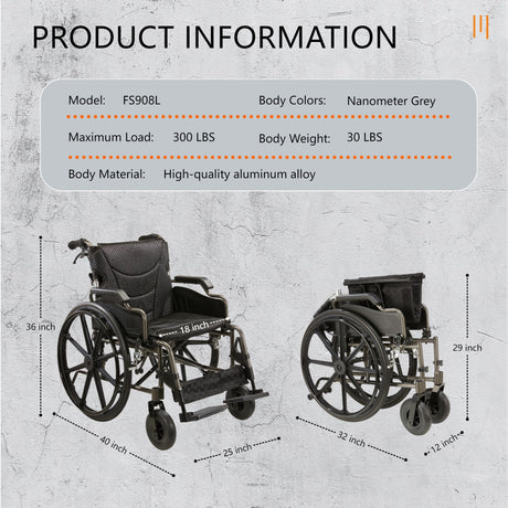 Lightweight Foldable Nursing Wheelchair For Adults Double X Force Support, 300Lbs Capacity, Breathable Cushion & Anti Backflip Design With Tires, Adjustable Seat Belt, Quick Release Wheels - Gray