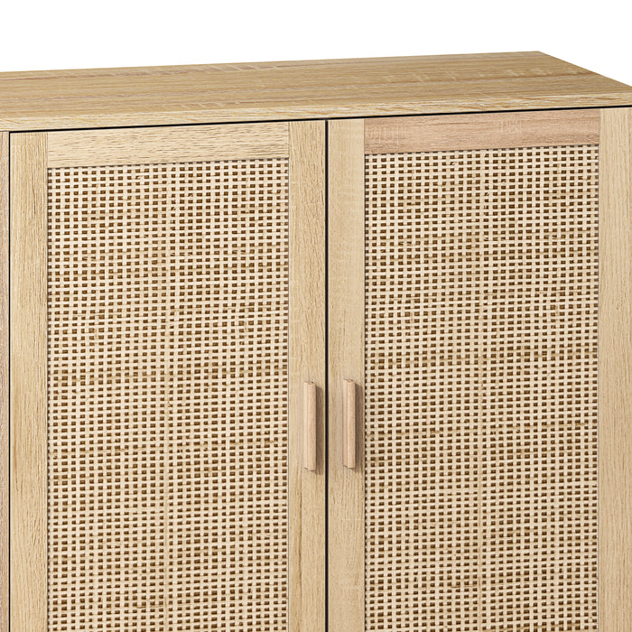 62.20"Elegant and Functional 4-Door Rattan Decorative Storage Cabinet,for Bedroom,Living Room,Office,Easy Assembly(Same SKU:W757133282)