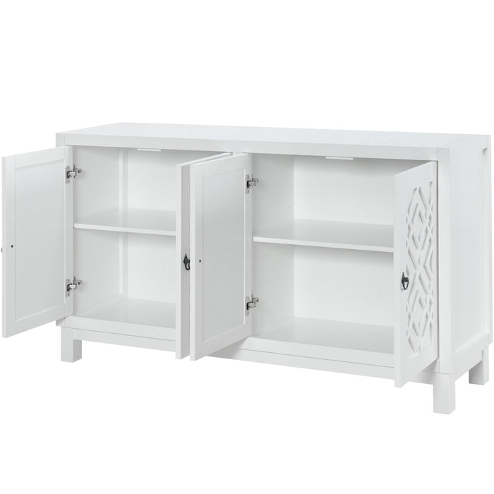 TREXM Large Storage Space Sideboard, 4 Door Buffet Cabinet with Pull Ring Handles for Living Room, Dining Room (White)